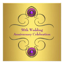 Fête d'anniversaire pourpre de mariage d'or cinqua faire-part