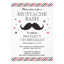 Fête d'anniversaire rouge de coup de moustache de  carton d'invitation