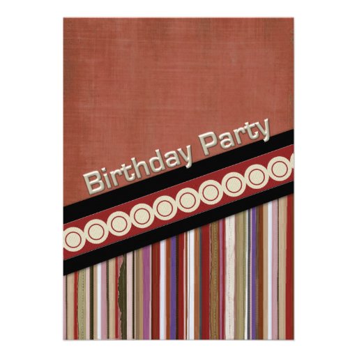 Fête d'anniversaire rouillée de rayures bristols personnalisés