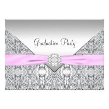 Fête de remise des diplômes rose de filles carton d'invitation