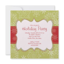 Fête de vacances verte et rouge élégante de flocon invitations personnalisées