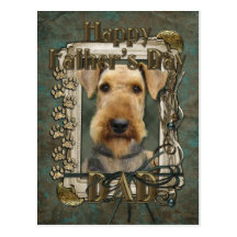 Fête des pères - pattes en pierre - Airedale Carte Postale