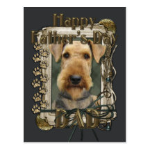 Fête des pères - pattes en pierre - Airedale Carte Postale
