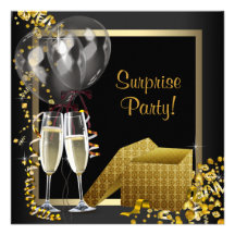Fête d'or de noir de confettis de Champagne Invitations Personnalisées