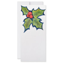 Feuilles de houx de Noël, baies rouges Double Carte