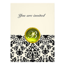 Feutre de jaune de MONOGRAMME de GEMME de DAMASSÉ Invitations Personnalisées
