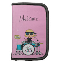 Fille blonde de batteur avec des étoiles sur le ro agendas folio