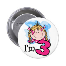 Fille blonde j'ai trois ans badge