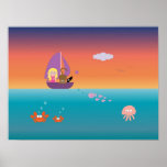 Fille dans le bateau avec l'affiche mignonne d'enf