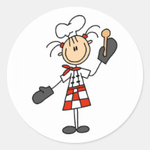 Fille de chef avec les autocollants en bois de cui