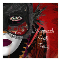 Fille de rouge de noir de masque de partie de boul faire-parts