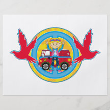 Fille hippie avec camping-car et des colombes tract personnalisé