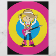 Fille hippie avec la guitare prospectus en couleur