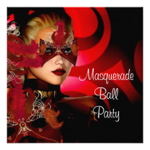 Fille rouge 2 de noir de masque de partie de boule faire-part