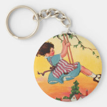 Fille sur une oscillation Keychain Porte-clé