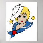 Fille vintage de marin avec l'art de tatouage d'ét poster