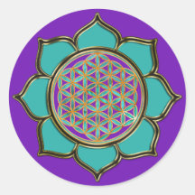 Fleur de la vie Lotus - türkis/purple Autocollant Rond