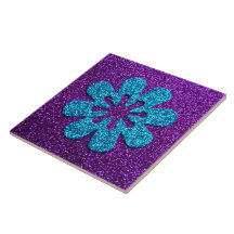 Fleur de pourpre et de scintillement bleu rétro carreaux en céramique