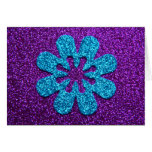 Fleur de pourpre et de scintillement bleu rétro carte de vœux
