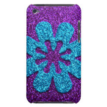 Fleur de pourpre et de scintillement bleu rétro coque barely there iPod