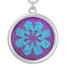Fleur de pourpre et de scintillement bleu rétro pendentif