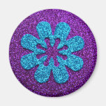 Fleur de pourpre et de scintillement bleu rétro magnets pour réfrigérateur