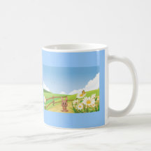 Fleur heureuse de nature de ciel bleu d'été de lap tasse à café