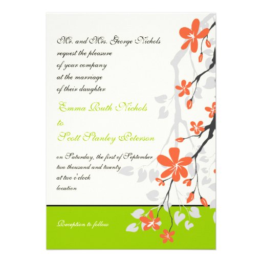 Fleurit le faire-part de mariage orange de vert de