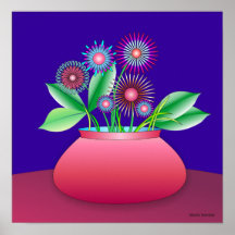 Fleurs de forêt dans une affiche rouge de pot