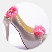 Fleurs et perles autocollant rond