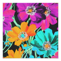 Fleurs lumineuses sur le noir impression photographique