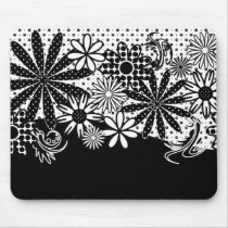Fleurs pointillées noires et blanches Mousepad