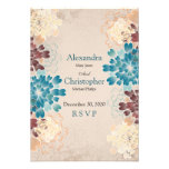 Fleurs rétro RSVP l'épousant V2 de Teal, de Brown  Invitations Personnalisées