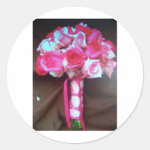 fleurs roses de mariage adhésif rond