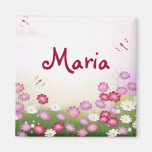 Fleurs roses mignonnes, libellules aimants