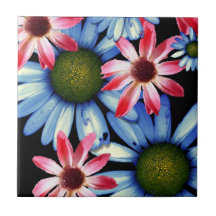 Fleurs sur la tuile noire carreaux en céramique