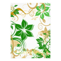 Fleurs vertes et par beige balayées 2 faire-part