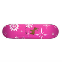 Flocons de neige blancs et roses de renne mignon skateboards personnalisés
