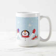 Flocons de neige contagieux sur la tasse de bonhom
