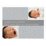 Flocons de neige d'hiver gris • Faire-part de bébé Cartes Postales