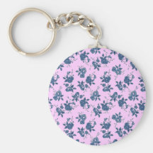 Floral bleu rose vintage porte-clef