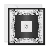 Floral noir blanc de charme d'invitation