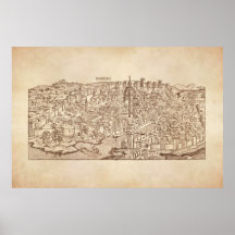 Florence, gravure sur bois médiévale posters