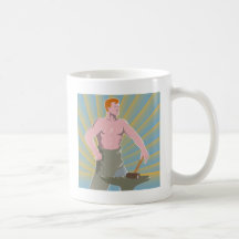 Forgeron avec le rétro style de marteau et d'enclu tasse à café