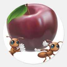 Fourmis portant une grande pomme autocollants ronds