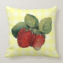 Fraises vintages sur le guingan jaune oreiller