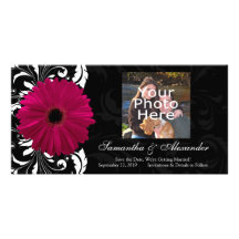 Fuchsiakleurig Rol Gerbera Zwart-witte Daisy w Gepersonaliseerde Fotokaarten