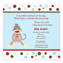 Garçon d'invitations de baby shower de singe de ch