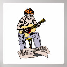 Garçon jouant la guitare acoustique avec la musiqu poster