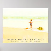Garçon sur une aquarelle de plage posters